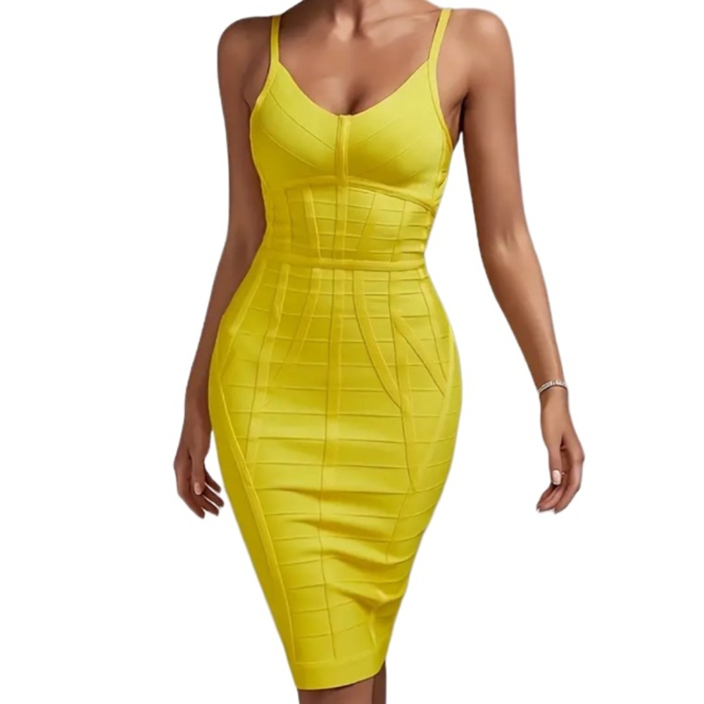 Elegant Yellow Bodycon Dress - Picture 5 of 10